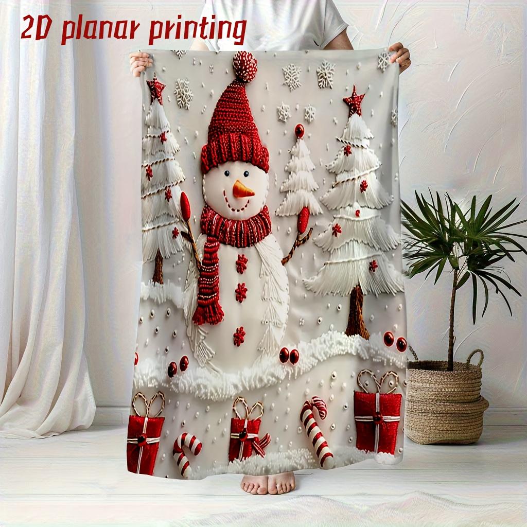Christmas Snowman Tree Print Flannel Blanket 2D Digital Printing Lightweight Soft for Sofa Bed Decor, Anti-Spillage Travel Gift