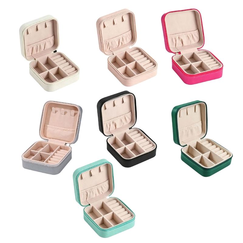 Zippered Leather-Material Jewelry Storage Case with Lid Hooks, Interior Pocket, Ring Rolls, and Removable Dividers