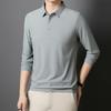 Solid Color Lapel Ice Silk Polo Shirt Long Sleeve Men's Spring and Autumn Traceless Business Casual Quick-drying Long Sleeve Top