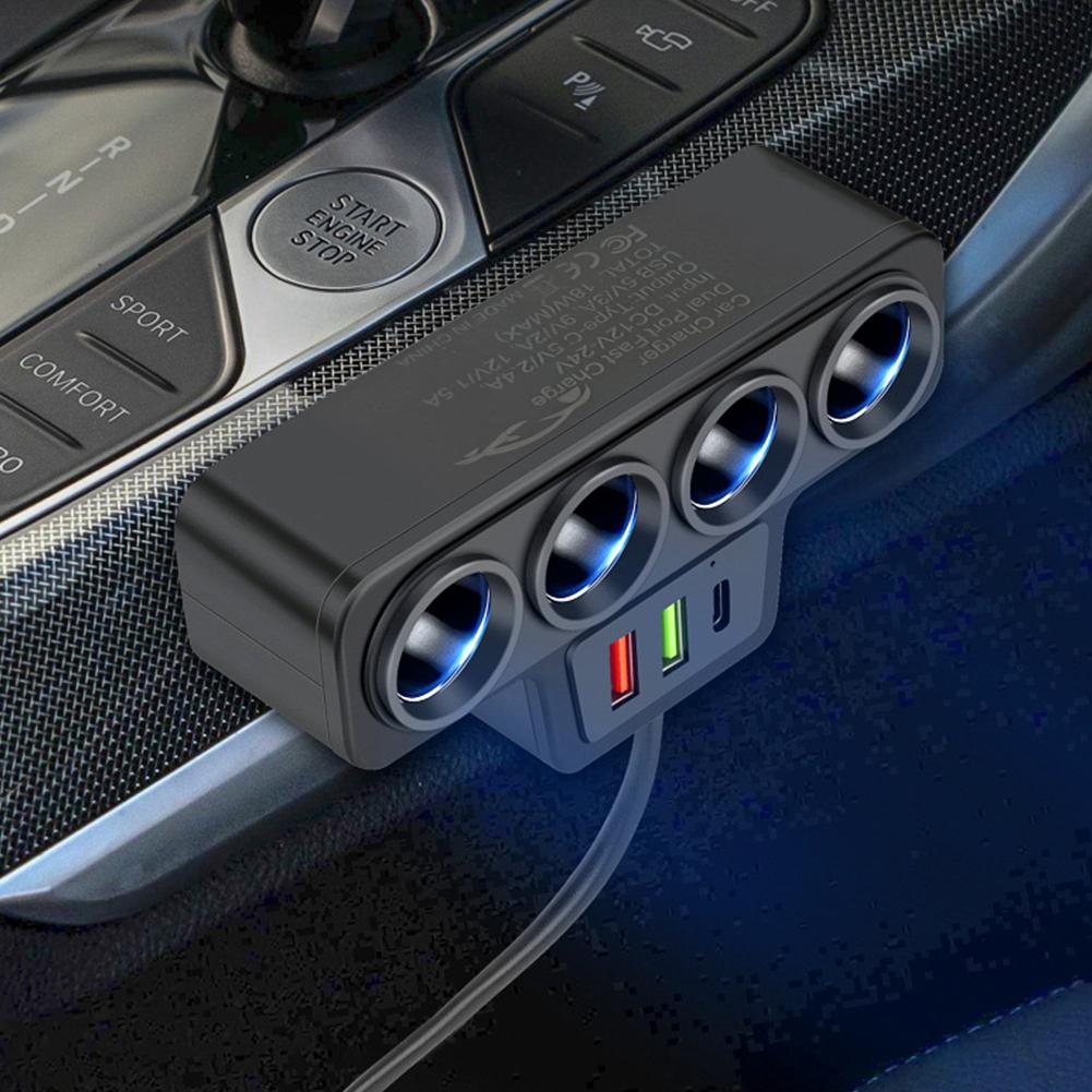 Car Cigarette Lighter Adapter QC3.0+PD 3.1A 3 USB Ports Fast Charger Plug 4-Socket Phone Power Adapter USB Phone Charger Adapter