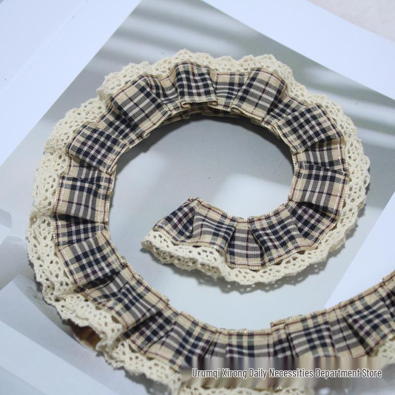 Плиссированная двухслойная кружевная отделка для одежды и DIY-аксессуаров темный кофе