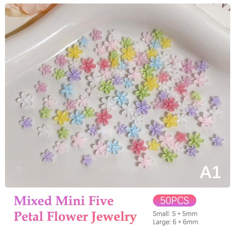 50Pcs For Manicure Solon Nail Art Supplies Colorful Five Petaled Flower Nail Charms Decorations