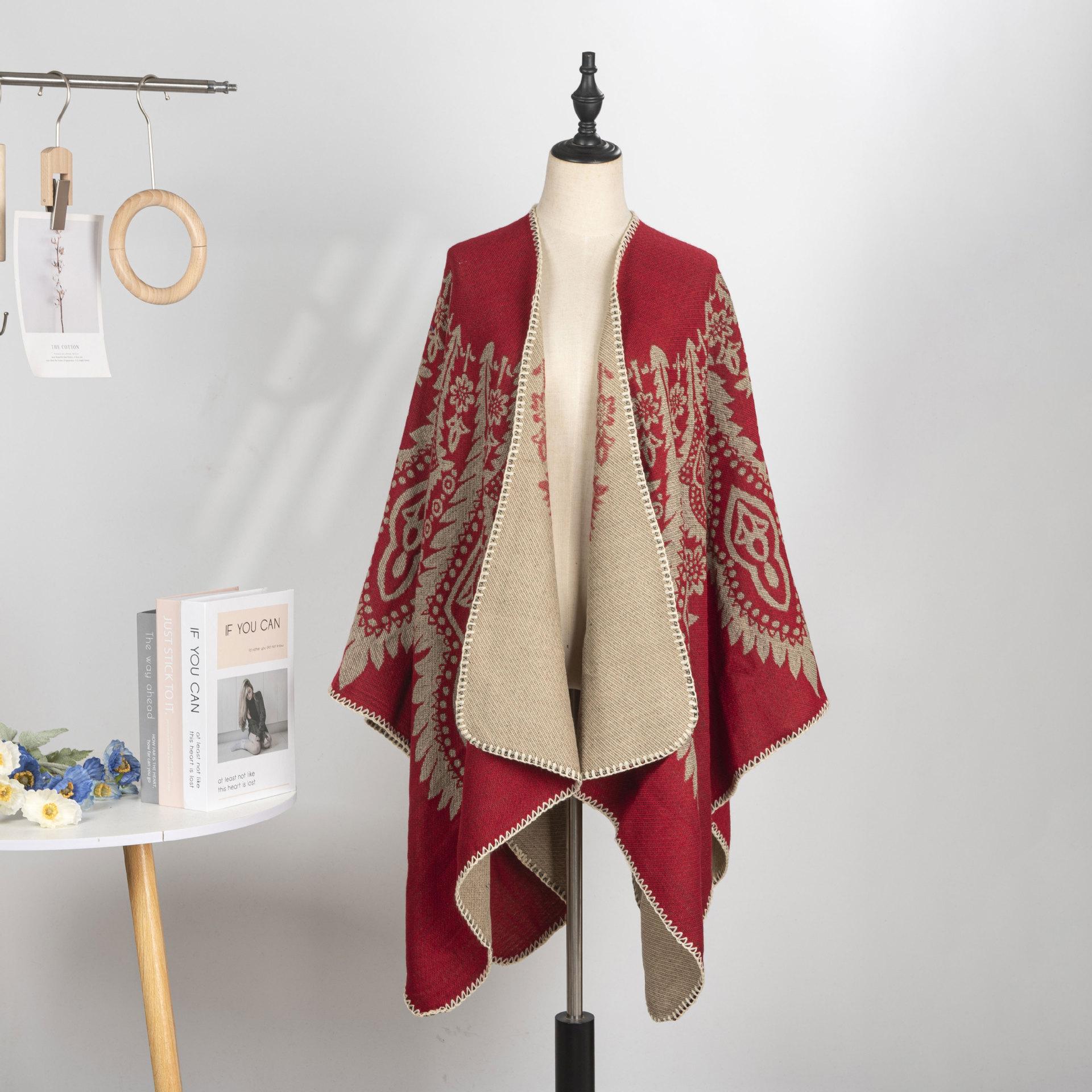 

Холодный и теплый жаккардовый шаль-жакет «Павлин», ретро-тотем, черный и синий, имитация кашемира, утолщенная шаль с разрезом 131*150CM красный