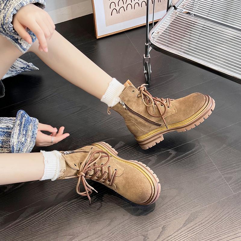 Leather Martin boots women's autumn and winter fashion casual retro tooling boots versatile cow suede short boots