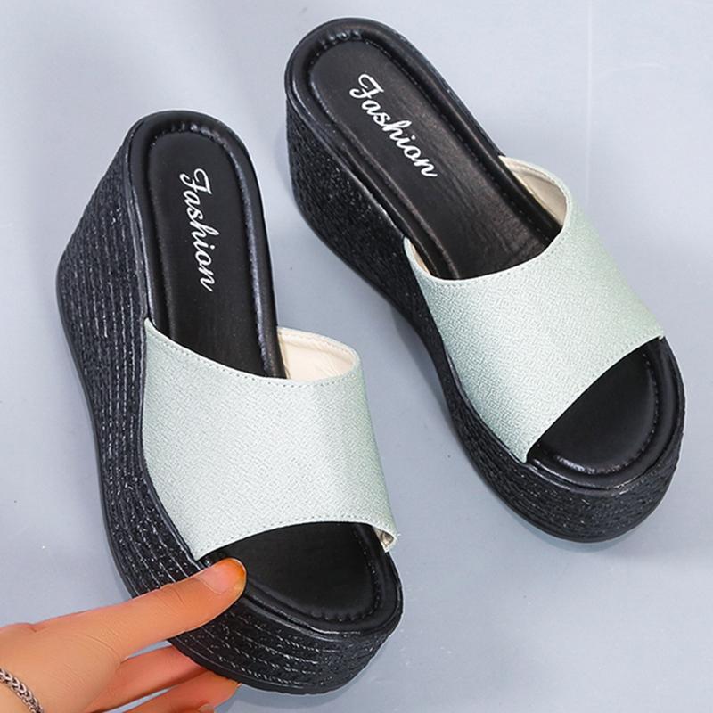 

Женские тапочки на платформе и танкетке Lucyever, лето 2024 г., сандалии с открытым носком и высоким каблуком, повседневная женская обувь больших размеров для отдыха на открытом воздухе, пляжная обувь 43 34 светло-зеленый