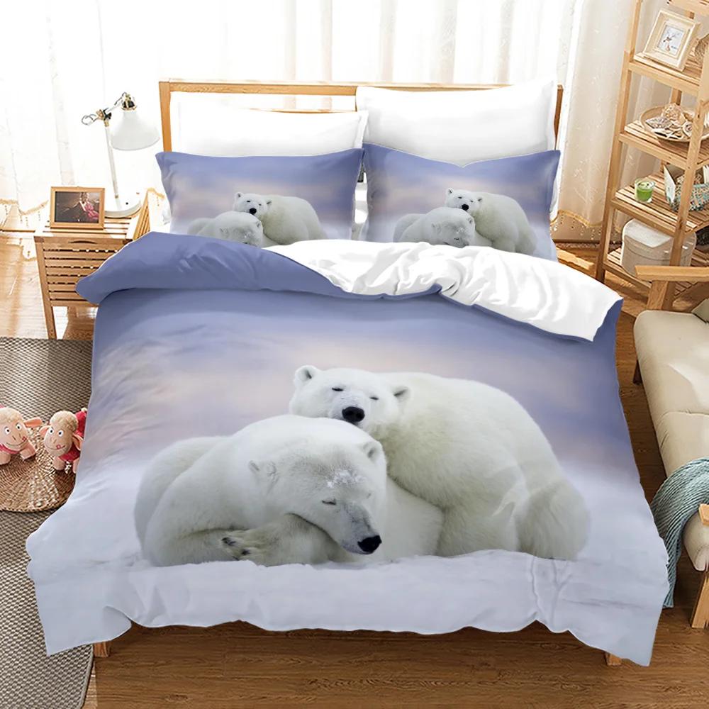 

Polar Bear Print Bedding Set Gift, Ice and Snow Nature Themed Duvet Cover and Pillowcases, Suitable for Single/double/king/king Beds. Baby 100x135cm