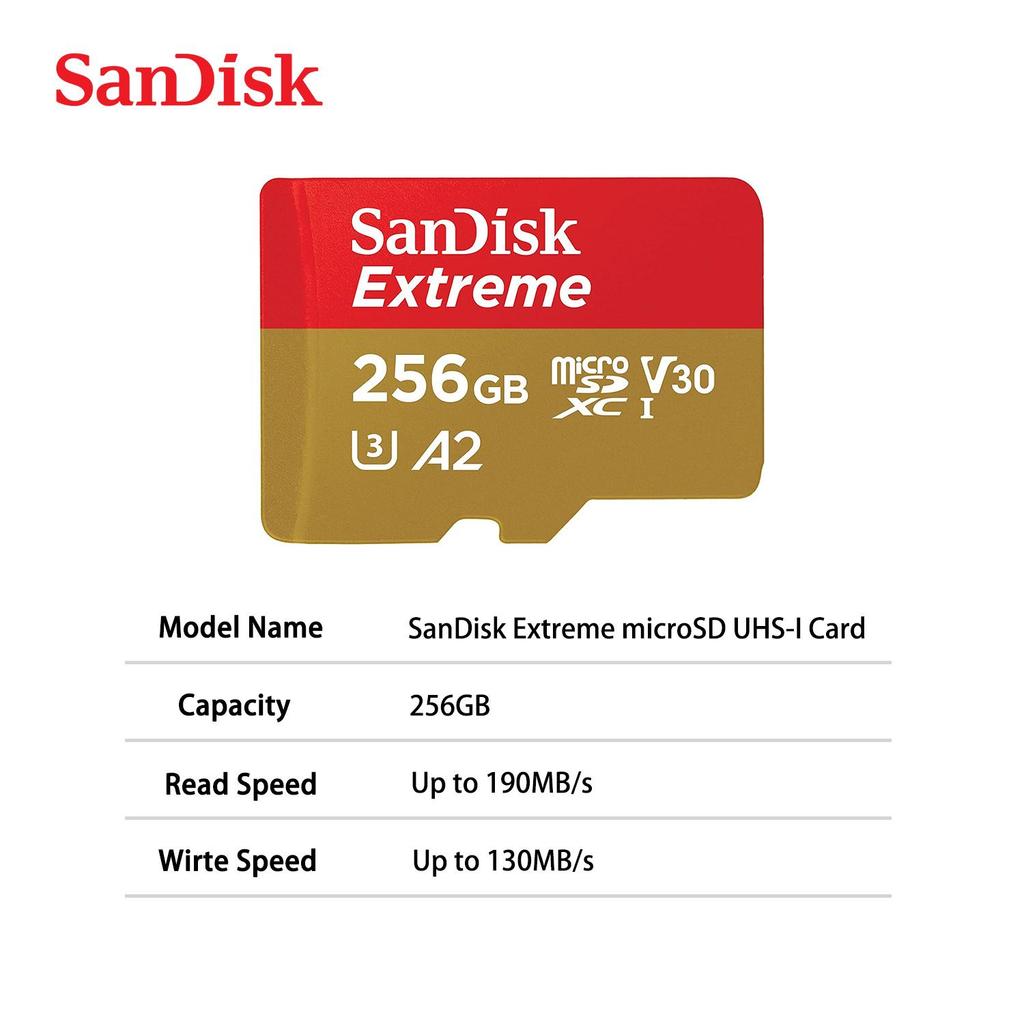 SanDisk Extreme Micro SD Card 128GB 256GB microSD TF Card Memory Cards U3 4K V30 A2 Class 10 UHS-1 Flash Card 32GB 64GB 512GB For Phone Camera GoPro