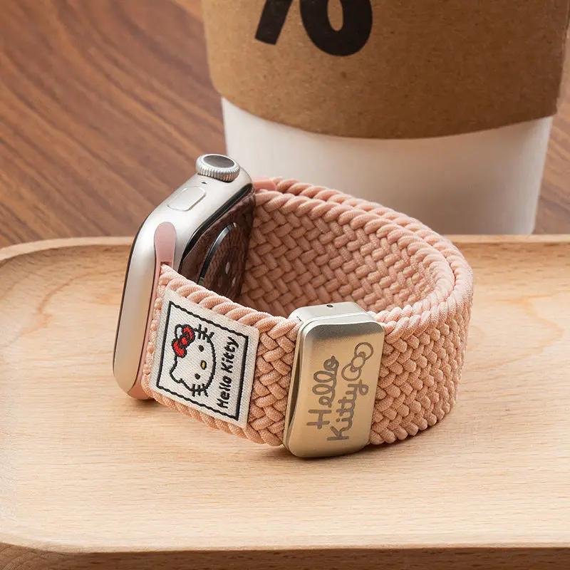 Hello Kitty Nylon Magnetic Buckle Braided Watch Band – Compatible with Apple Watch Series 10/9/8/7/6/5/4/Ultra/SE