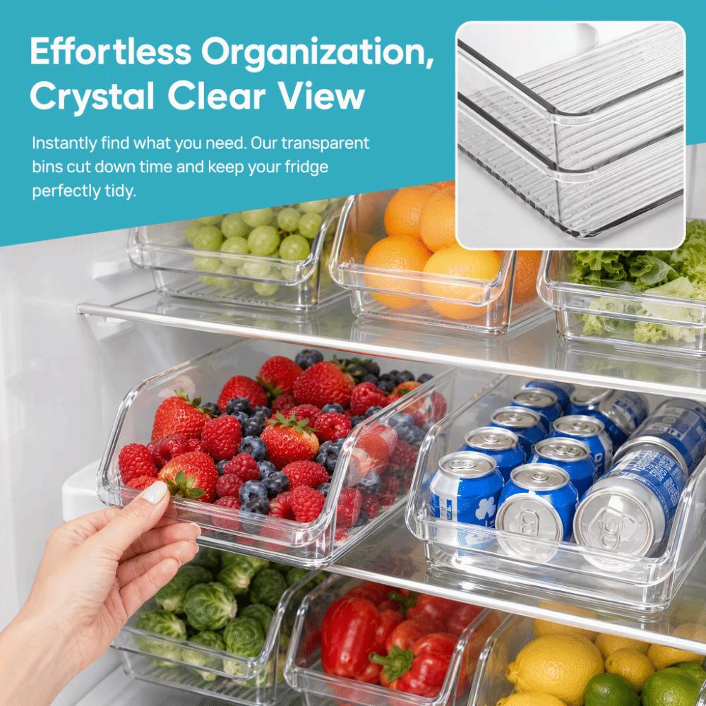 PET Refrigerator Storage Bins Clear View Stackable Design Drawer Organizer BPA-Free Food Grade Food Storage Container
