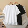 Plus Size Women's Round Neck Lace Hem Cotton T-Shirt - Short Sleeve Summer Top 2026