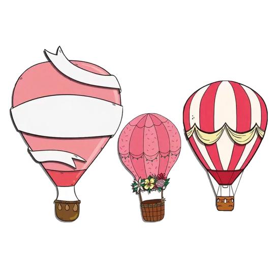 3 Pcs Hot Air Balloon Wall Decor Boho Wooden Nursery Wall Art Vintage Pink White Wall Sculpture for Living Room Bedroom Playroom