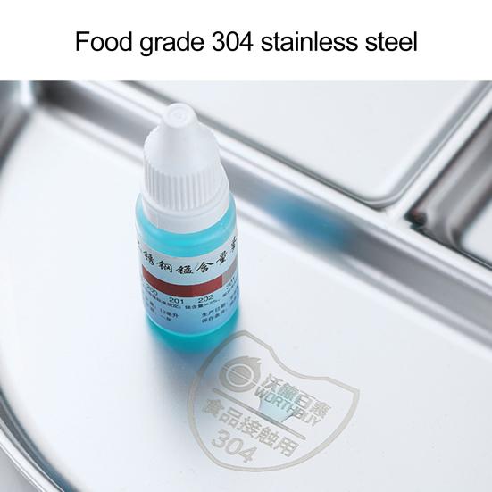 Prato redondo para alimentos com bordas espessas de qualidade alimentar, aço inoxidável, 3 compartimentos, bandeja para refeições, utensílios de cozinha
