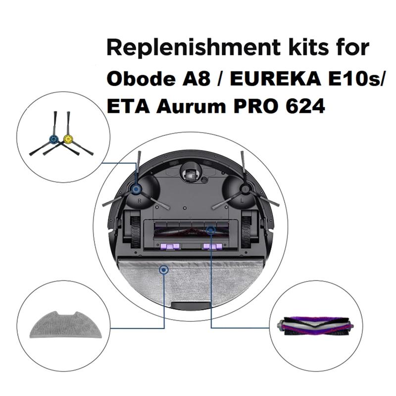 A65T-11PCS Für Obode A8 / EUREKA E10s / ETA Aurum PRO 624 Roboterstaubsauger Zubehör Ersatz Haupt- Seitenbürste Filter Mopp-Pad