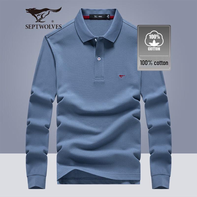 Septwolves Men s Pure Cotton Business Casual Long-Sleeve Polo Shirt 3XL (185)