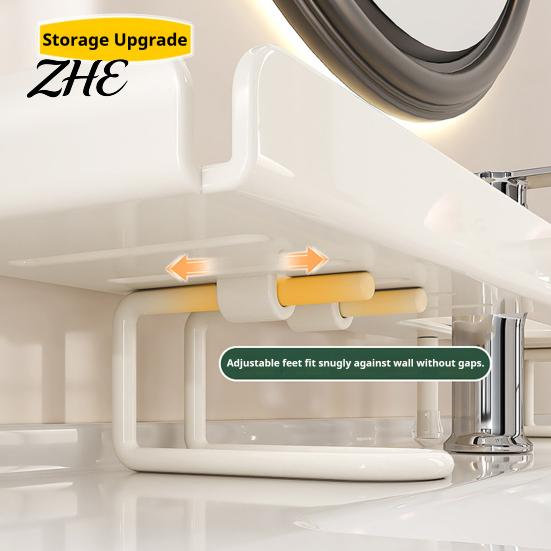 Bathroom Counter Organizer Foldable Faucet Storage Rack, 180 Degree Straight Deployment And 90 Corner No Drill Shelf Turn Two Installation Way,