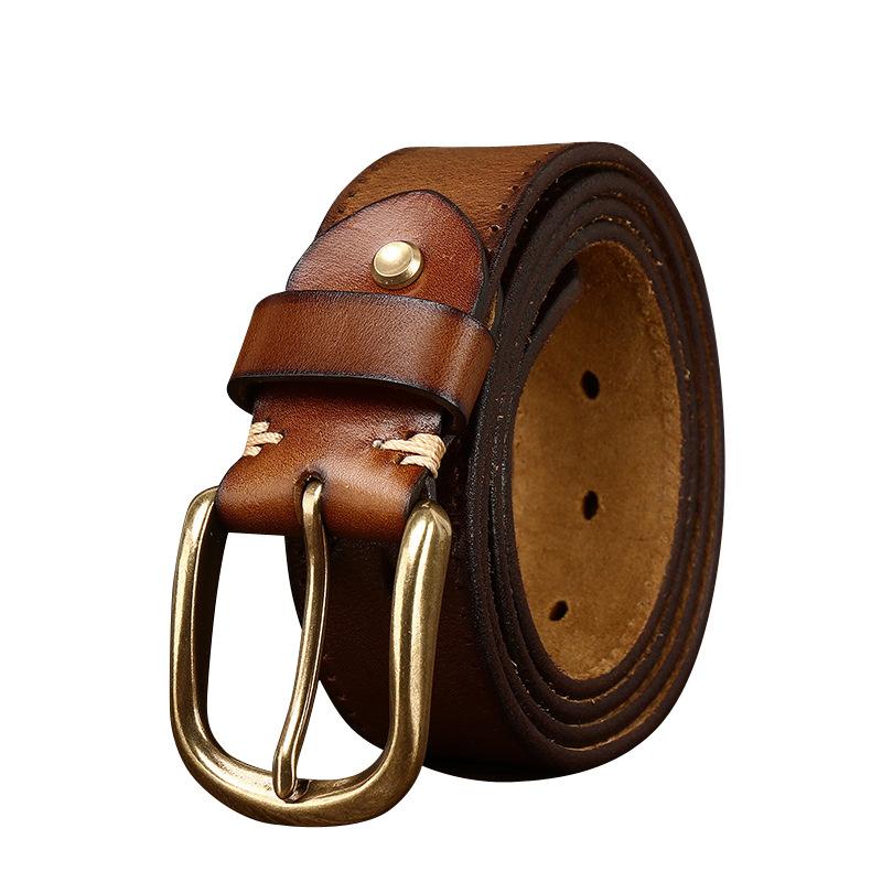 Belt Men's Retro Personalized Trendy Hollow First Layer Cowhide Leather Pin Buckle Casual Denim Belt Men's