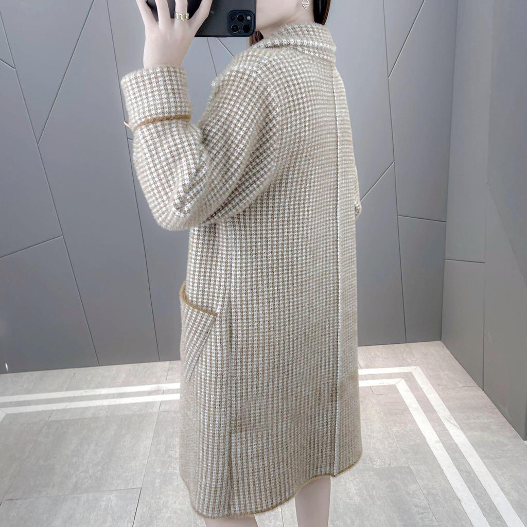 New High Quality Autumn Winter Coat Female New Korean Knitted Cardigan Loose Medium Long Wool Sweater