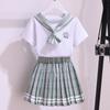 Moda de Verano para Niñas Conjunto de Uniforme JK Estilo Universitario Falda Plisada a Cuadros 2 Piezas Ropa Casual Escolar para Adolescentes