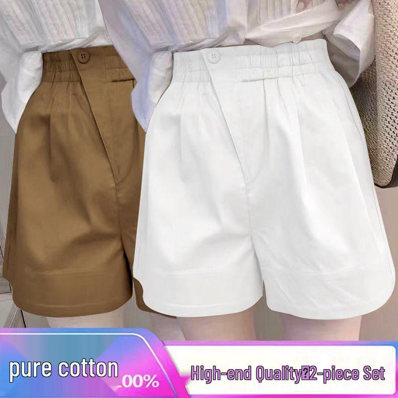 Women's 100% Cotton High Waist Summer Casual Plus Size Wide Leg Shorts