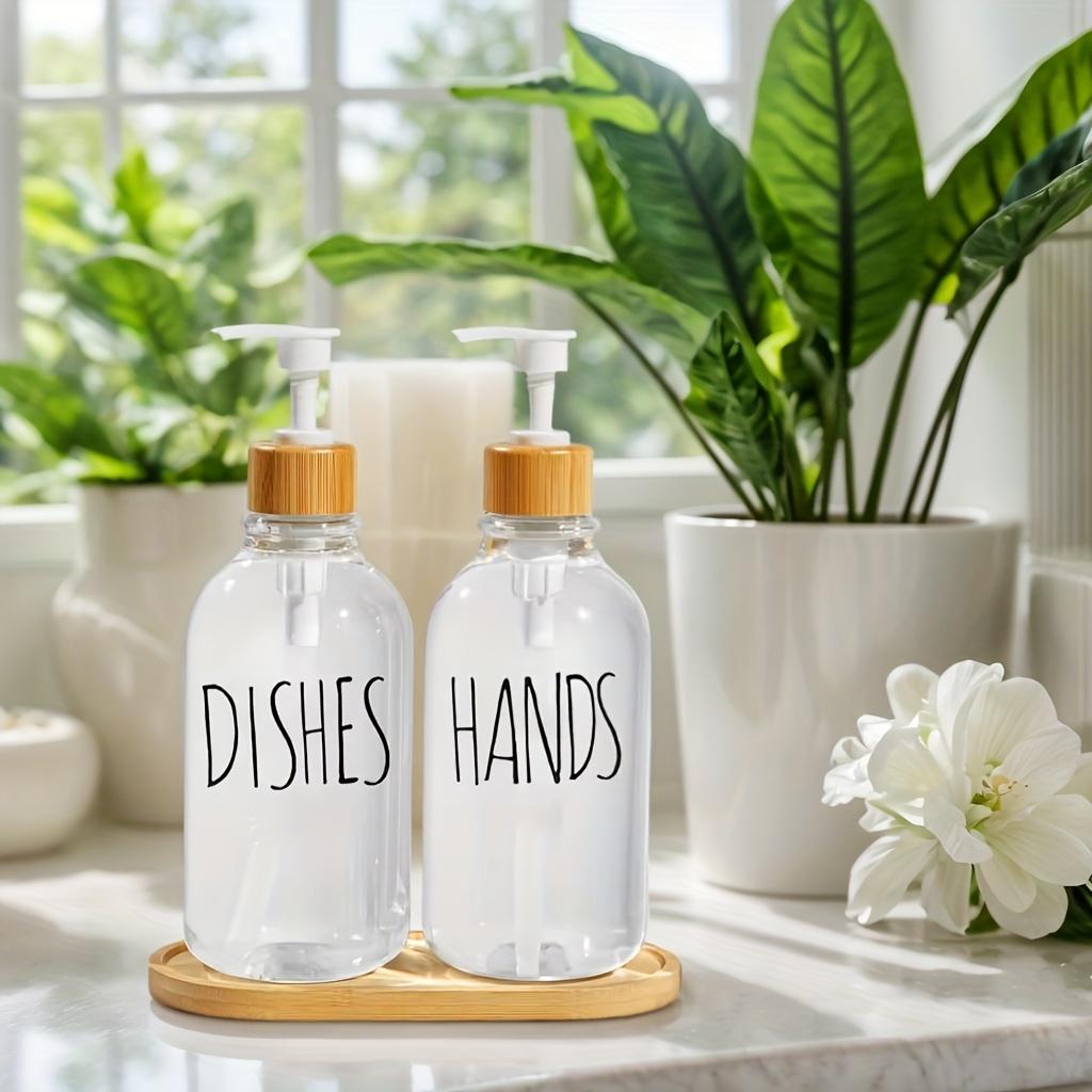Soap Dispenser Bottle with Trays, Bamboo Lid Soap Bottle with Anti-Rust Pump, Hand Dish Soap Dispenser for Kitchen Shampoo