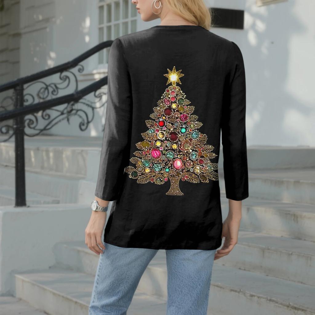 Damska Casualowa Moda Seksowna Wygodna Świąteczny Nadruk Dekolt w Serek Guziki Rękaw Trzy Czwarty Top