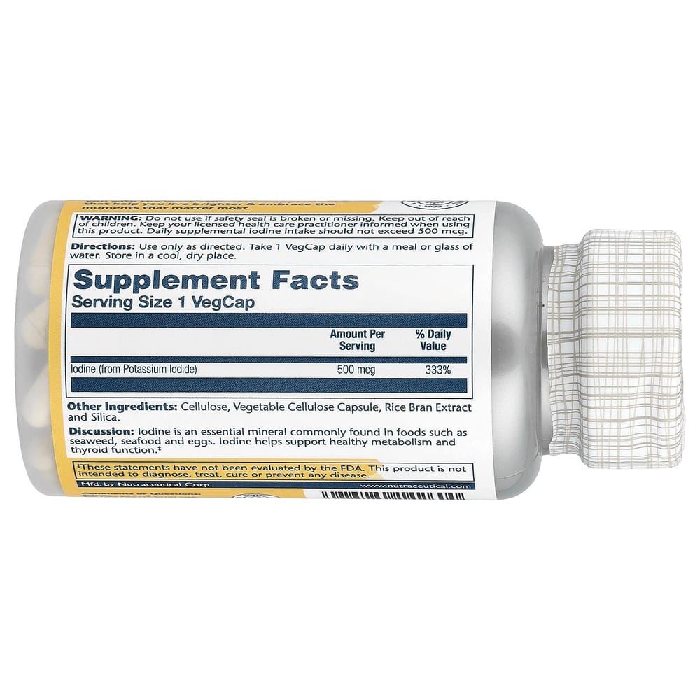 Solaray Potassium Iodide Extracted Iodine 500mcg Veggie Capsules 30 Count