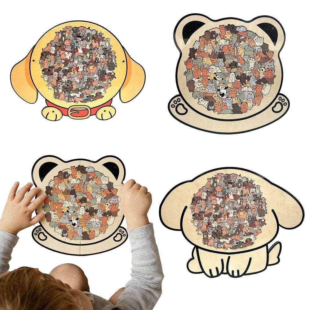 Macaron-colored Puppy Puzzle Pieces Wood Educational  Stress-relieving Toy