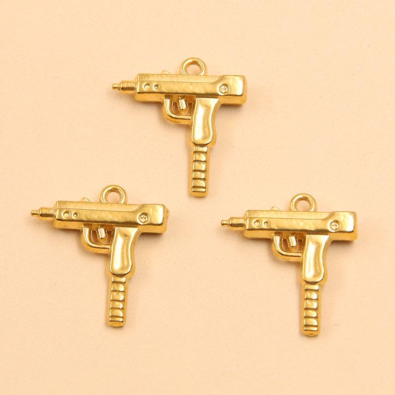 18K Gold Plated Stainless Steel Gun Pendant Accessories, 4 Styles
