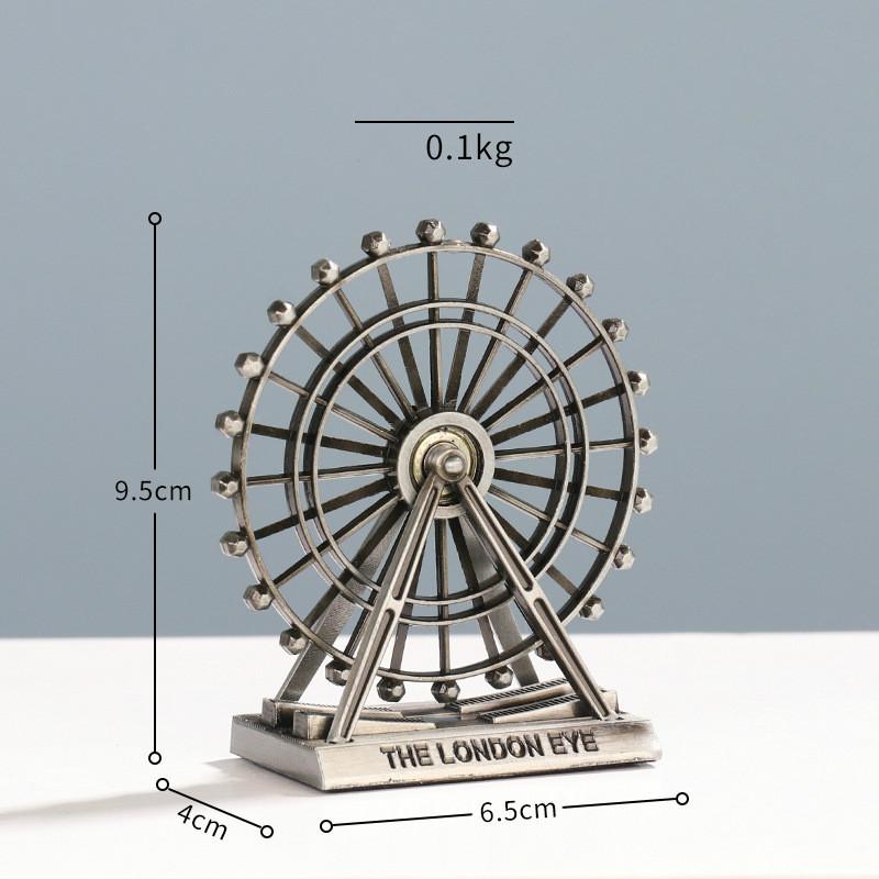 Европейский стиль Ретро цинковый сплав Колесо обозрения Модель Украшения Творческий дом Вращающийся металл Украшение Колеса обозрения Мебель серебряный
