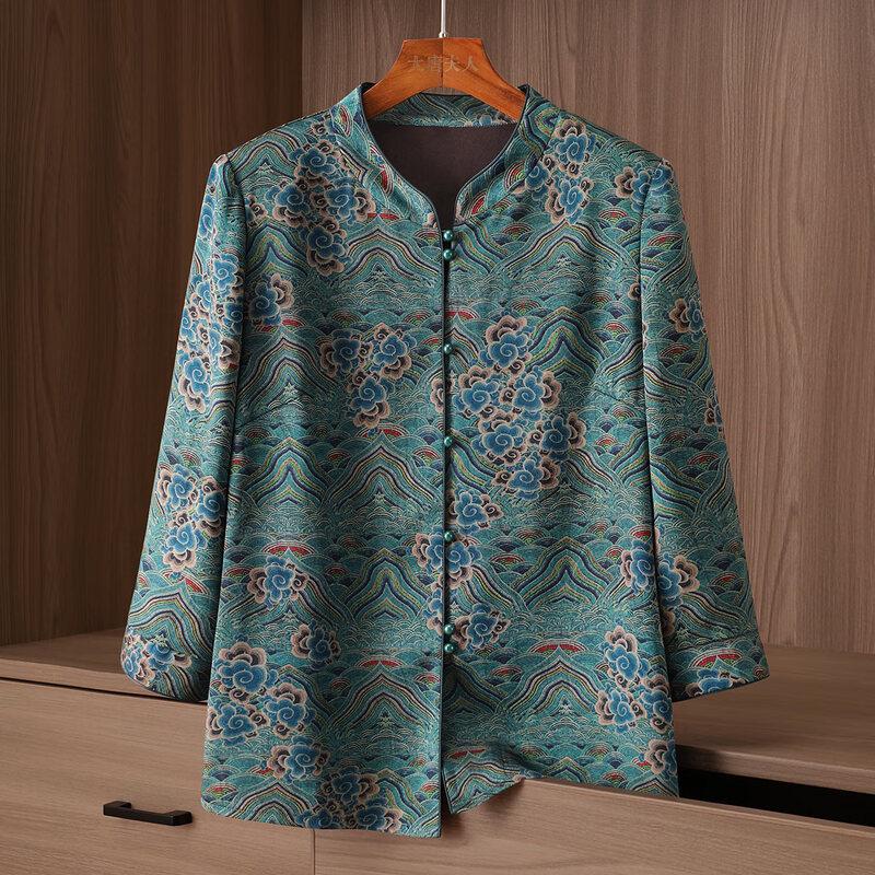 YUZHAOLIN Mid-Aged Women's Seven-Sleeve Loose-Fit Shirt