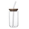 Glass Bubble Tea Cups Clear Smooth Sided with Bamboo Lids and Straws Wide Mouth Bottle Travel Tumbler Jar for Cocktail
