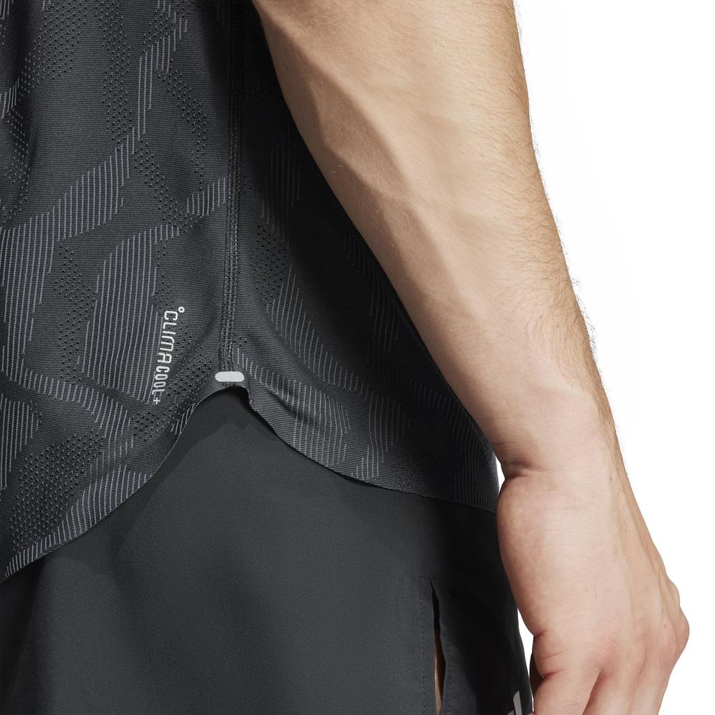 Adidas Ultimate Running Engineered Short Sleeve Black ClimaCool+ T-Shirt, KVL64, Men's, (JC7338)