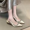 Tide Brand New Spring and Summer Nude Pointed Rhinestone High-heeled Sandals Women's Rear Air Shallow Mouth Bag Head Single Shoes Niche
