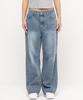 CHAMBROS Women'S Semi-Wide Washed Denim Pants [Medium Blue]