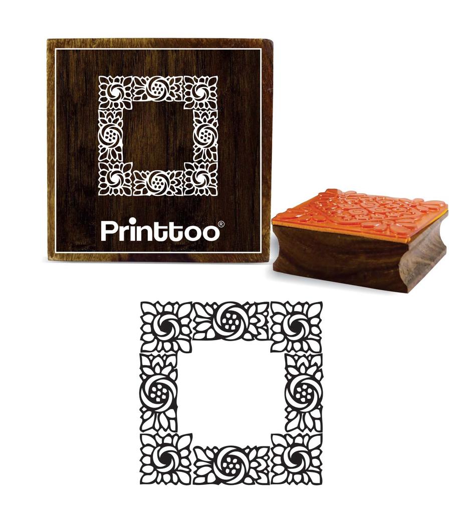 Printtoo Floral Border Frame Square Wooden Rubber Stamp Scrap-booking Stamps-2 X 2