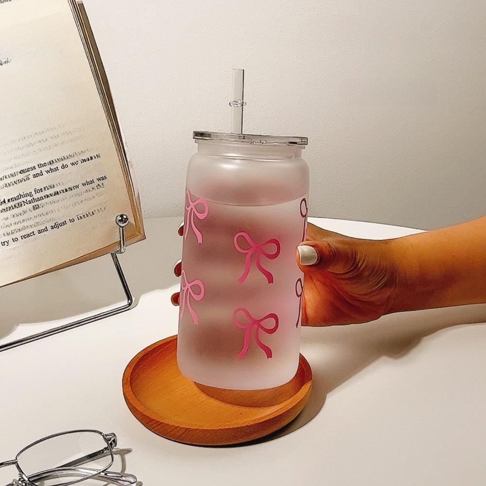 Bowknot Coffee Cup Transparent Water Bottle New Straw Mug