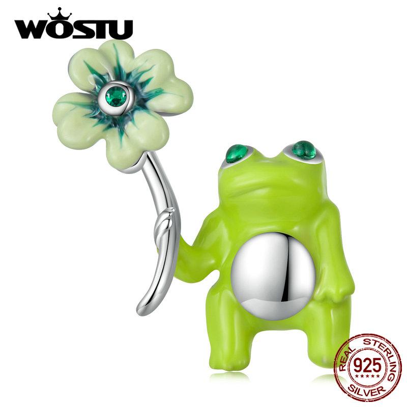 

WOSTU Стерлингового Серебра 925 пробы Lucky Clover Frog Подвески Зеленые Малахитовые Бусины Подходит Оригинальный Браслет DIY Ожерелье Изготовление Ювелирных Изделий Подарок 925 silver