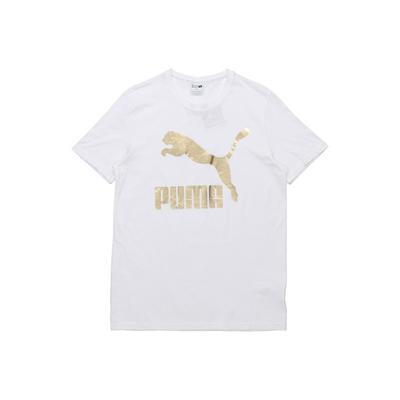 T-shirt męski z okrągłym dekoltem i nadrukiem logo w kolorze złotej folii Biały 579405-82