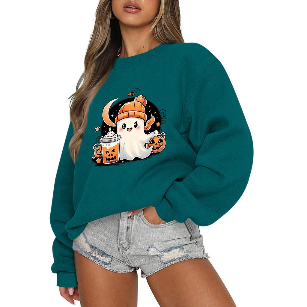 Women's Casual Fashion Round Neck Long Sleeve Halloween Printed Sweatshirt