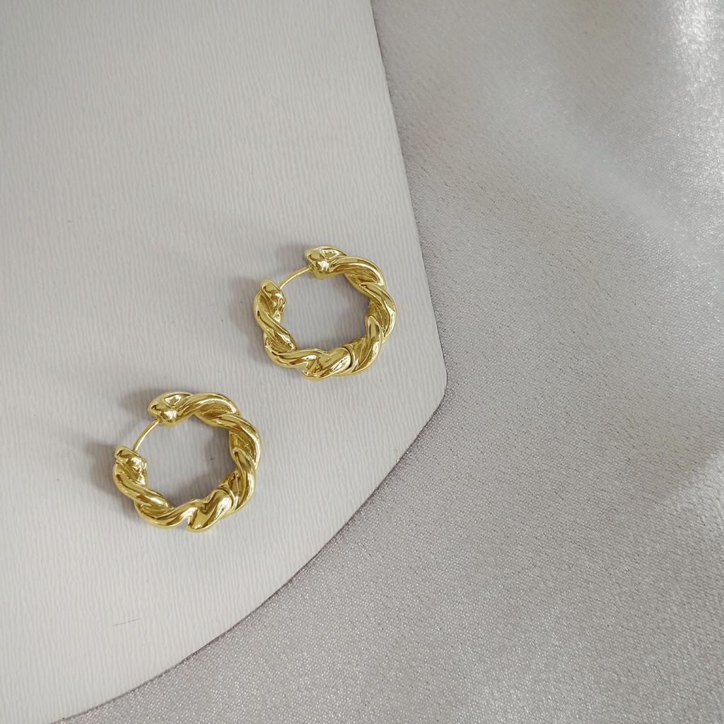 Gold Circle Earrings, Women'S Exquisite High-End Temperament Earrings, 925 Silver Needle Niche Twist Earrings, Earrings.
