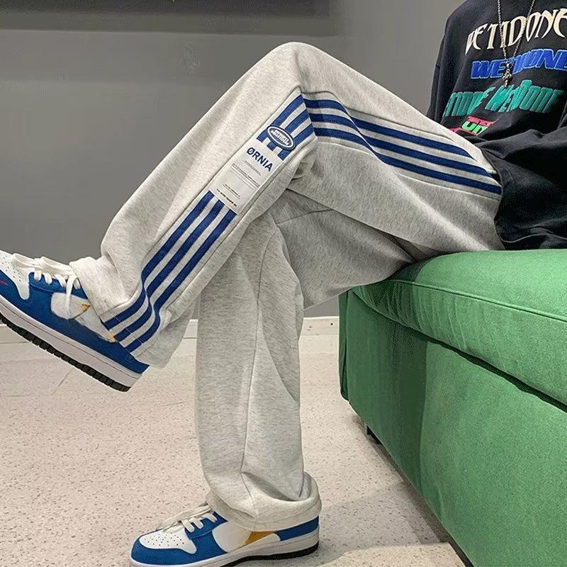 Men's Autumn Winter Fleece Lined Thickened Plus Size Loose Straight Leg Sweatpants Workwear Wide Leg Casual Long Pants