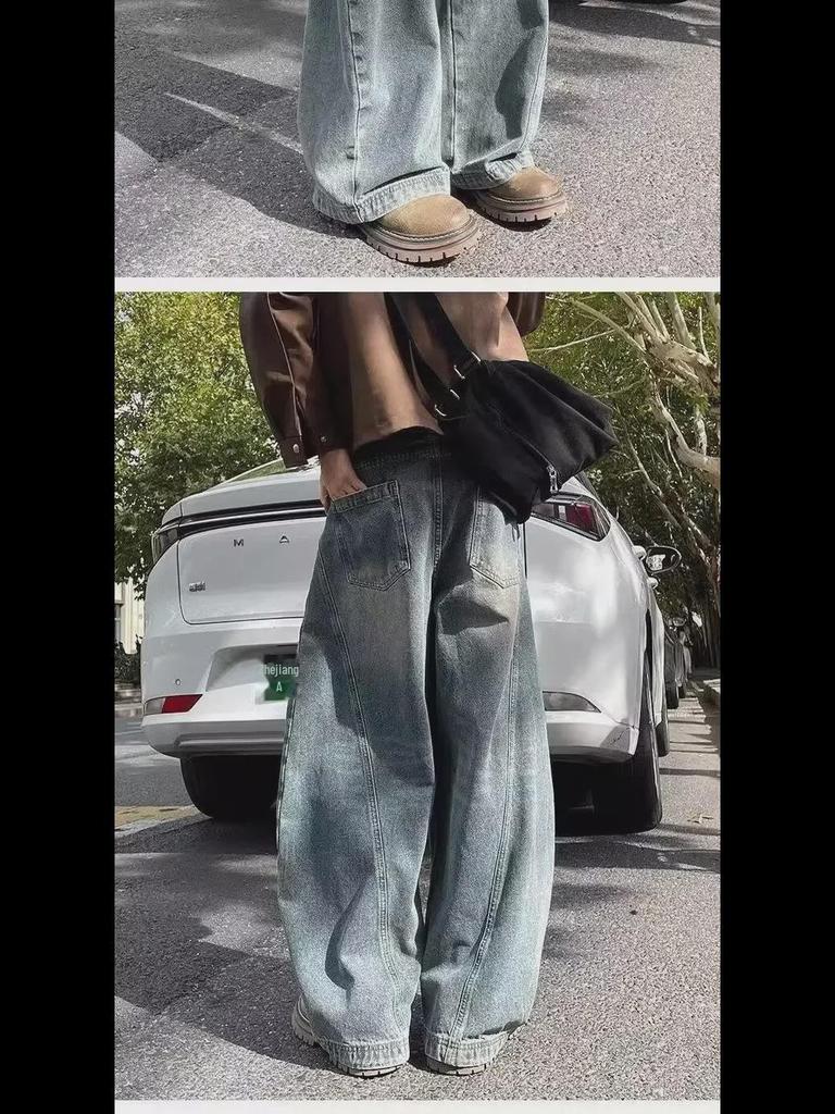 2024 Chlapecké džínové džíny s širokými nohavicemi rovného střihu - Trendy ležérní šavlové kalhoty na jaro a podzim