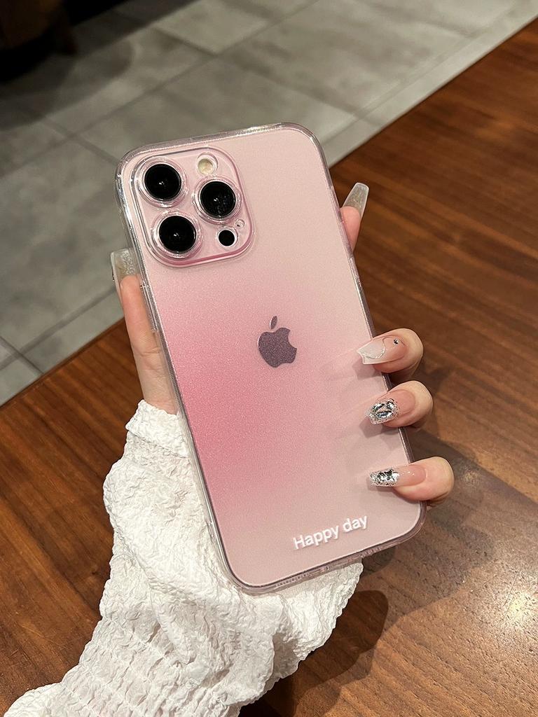 Luxury Gradient Pink Transparent Phone Case For iPhone 11 12 13 14 15 16 Pro Max X XR XS 8 Plus Fashion Shockproof Bumper Cover