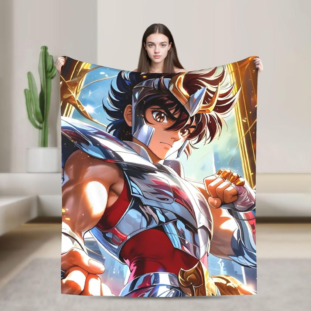 Saint Seiya Anime Blanket Knights of the Zodiac Flannel Novelty Breathable Throw Blanket for Coverlet Winter