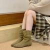 French suede pleated heel medium boots women's 2025 autumn and winter wear retro western medium tube Martin boots