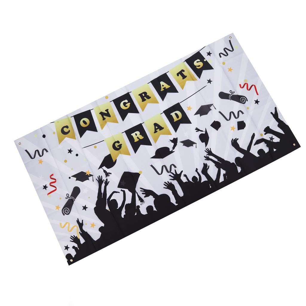 Graduation Banner Approx 71x38in Durable Polyester Fabric Fadeless Color 4 Eyelets Congrats Grad Banner for Graduation