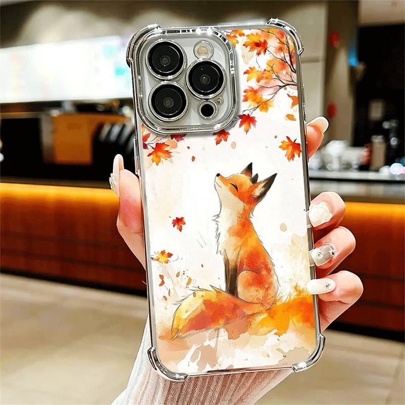 

Cartoon Fox Animal Plating Phone Case For Iphone 16 17 Pro Max Air 16E 14 15 Plus 12 13 Mini Anti-Fall Airabag Cover iPhone 12 Pro Max