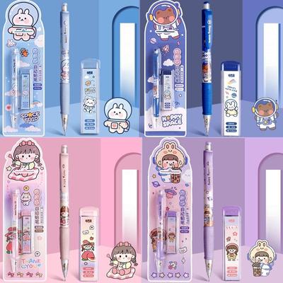 Süßes, lustiges Druckbleistift-Set, Cartoon-Hase-Design, automatischer Stift mit 12 Stück HB 0,5 mm Ersatzminen