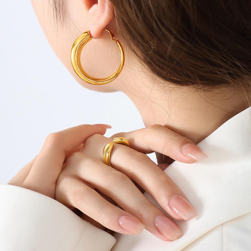 New Large Hoop Titanium Steel Earrings, Niche French Design, Colorfast Stud Accessories for Women