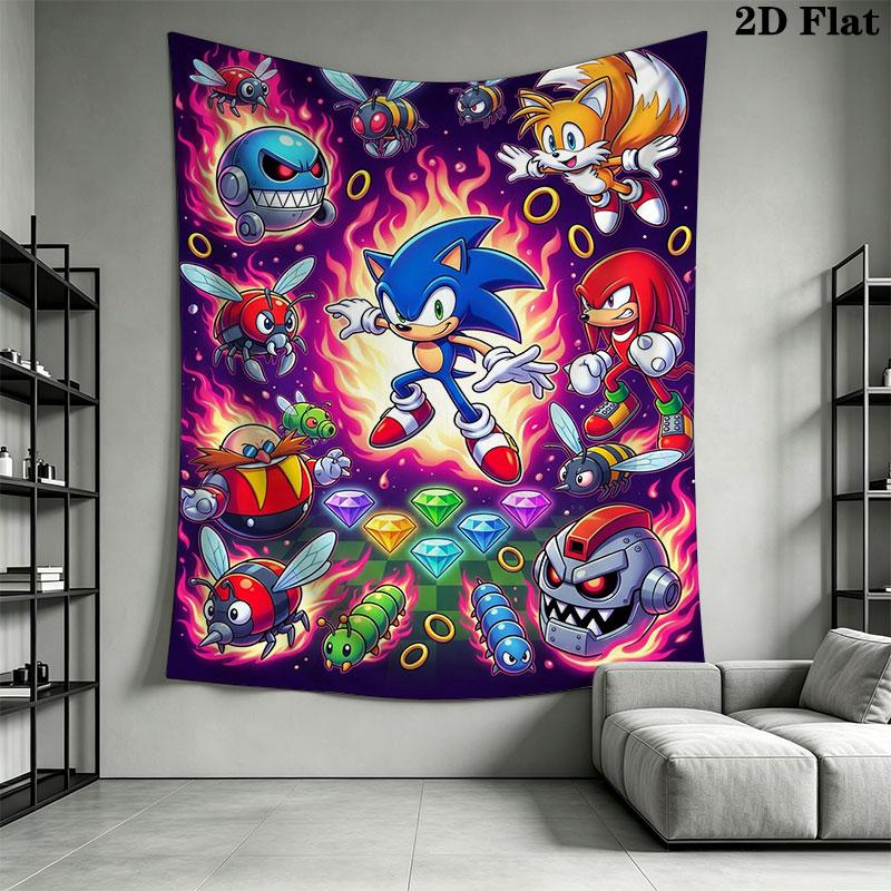 Hedgehog Sonic Valley Wall Hanging Printed Fabric Blanket Decorative Tapestries for Bedroom Living Room Home Decor